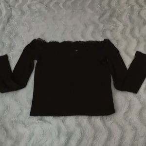 Off the shoulder lace trim shirt